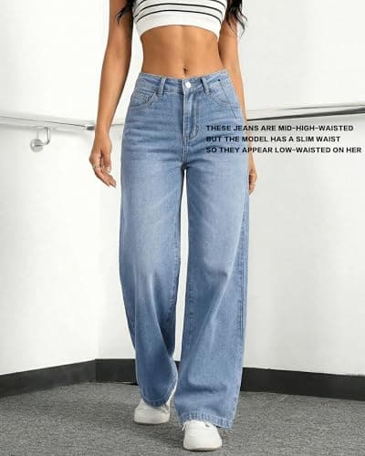 Flvsun Tall Jeans for Women 30"/32" Inseam Extral Long Denim Pants Straight Leg Jeans High Rise Classic Fit for Tall Ladies Light Blue M - Thumbnail 2