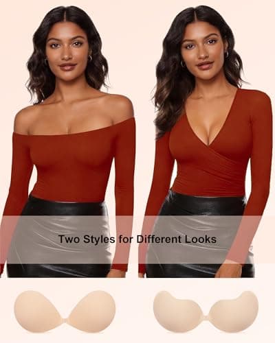 Easybunny Strapless Sticky Bra 2 Pack Invisible Push Up Adhesive Bra Breathable Fabric Reusable for Backless/Low-Cut Outfits - Thumbnail 3