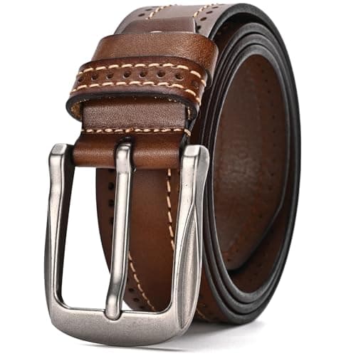 Rollslatte Men’s Full Grain Leather Belt, 1.5" Vintage Western Cowboy Belt with Silver Buckle, Genuine One-Piece Leather Belts for Jeans and Casual, Size 36 - Image 1