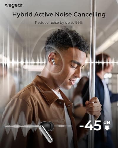 wegear Hybrid Active Noise Cancelling Wireless Earbuds, 6 Mics AI Clear Calls, 12mm Drivers Deep Bass Stereo Sound, 30H Playtime, True Wireless Earbuds, Bluetooth 5.4 Ear Buds, Comfort Fit (Black) - Thumbnail 2