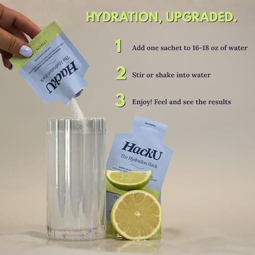HackU Hydration Hack Electrolyte & Skin Hydration Packets – Sugar Free, Bloat-Free Drink Mix with Magnesium, Hyaluronic Acid & Ceramides for Daily Glow & Moisture Support - Thumbnail 2