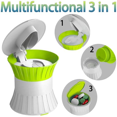 Pill Crusher Cutter Splitter for Large and Tiny Pills 3-in-1, Pill Grinder with Small Medicine Pill Organizer,Pill Crusher Fine Powder,Portable Travel Sized(Green) - Thumbnail 5