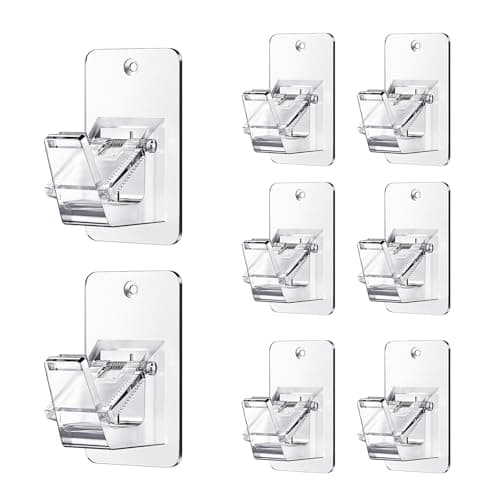 No Drill Curtain Rod Brackets, Universal Curtain Rod Holder, 8 Pack Self Adhesive Curtain Rod Bracket Heavy Duty 30 LB, Nail Free Curtain Rod Bracket for Bathroom, Bedroom, Livingroom, Transparent - Image 1