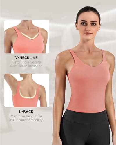 MXYMXY V-Neck Sports Bra Tank Top for Women Coral Pink - Thumbnail 2