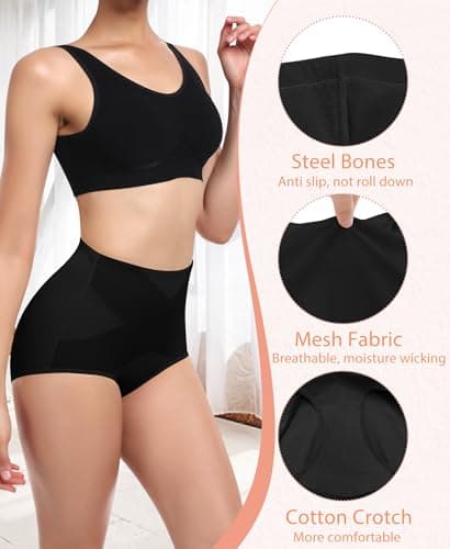 Ganado Tummy Control Shapewear Panties for Women High Waisted Shaping Underwear Body Shaper Slimming Panty Girdle (Black+beige(solid) 3X-Large) - Thumbnail 4