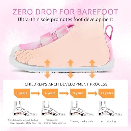 STQ KIDS Wide Toe Box Toddler Barefoot Shoes Girls Sneakers Lightweight Kid Tennis Shoes Non-Slip Zero Drop First Walking Shoe for School Sports Tie-Dye Pink Toddler Size 6 - Thumbnail 5