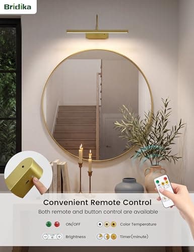Rechargeable Picture Lights for Wall, Battery Operated Wall Light with Flexible Gooseneck, Wireless Art Lighting for Paintings & Portraits, Remote Control, 3 Colors Dimmable, Timer (Gold, 1 Pack) - Thumbnail 5