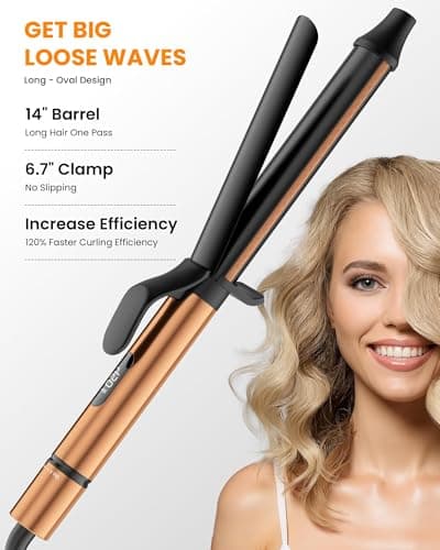 MESCOMB Dual Voltage Curling Iron - 1.25 Inch Curling Iron, 6.7" Extra Long Barrel Curling Iron for Long Hair, Ceramic Tourmaline Hair Curler for Loose Curls and Beach Waves, 8 Heat Settings - Thumbnail 2