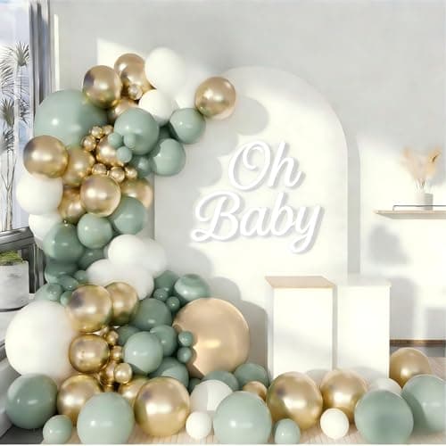 Spring Balloon Garland Arch Kit 160Pcs Sage Green White and Gold Latex Balloons for Baby in Bloom Baby Shower Woodland Jungle Safari Wedding Birthday Party Decoration - Image 1