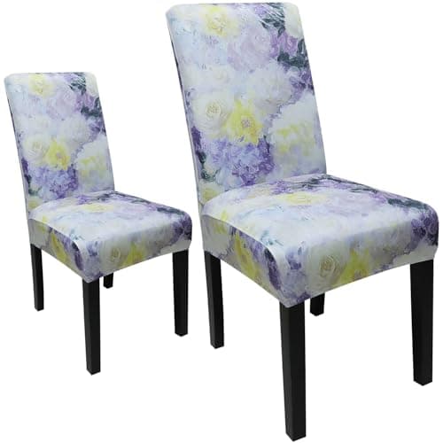 JQinHome Pattern Chair Covers for Dining Room Set of 2, High Stretch Removable Washable Parsons Chair Slipcover for Home Party Hotel Wedding Ceremony (Light Purple Flowers,2PCS) - Image 1