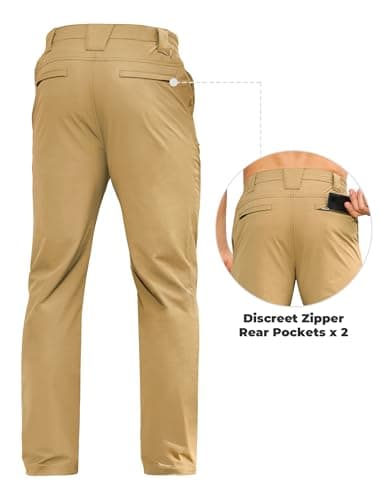 MOURCE Mens Hiking Pants Lightweight Quick Dry - Waterproof Elastic Waist Travel Pants for Men Outdoor Work Travel, Khaki - Thumbnail 5