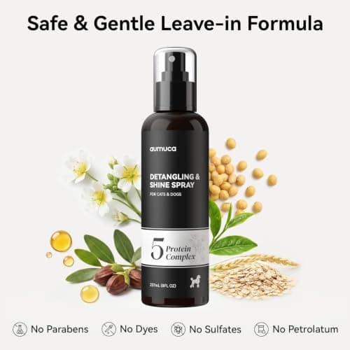 aumuca Dog Detangling & Shine Spray – Leave-in Conditioner & Dematting Spray for Doodles, Cats & Horses Without Buildup | 5-Protein Complex for Deep Repair & Enhanced Shine | 8 Fl Oz (Meadowfoam) - Thumbnail 4