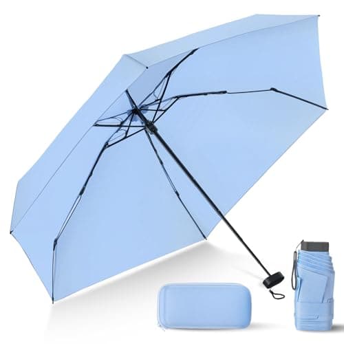 LEAGERA Compact Travel Umbrella with Case - Mini Umbrella for Purse, Small Lightweight &Tiny Design Perfect for Parasol Outdoor Sun&Rain Umbrellas, Light Blue - Image 1