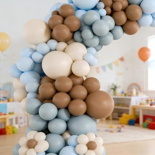 160Pcs Dusty Blue and Brown Balloon Garland Arch Kit Brown White Light Blue Balloons Balloons for Bear Baby Shower Gender Reveal Birthday Party Decorations - Thumbnail 5