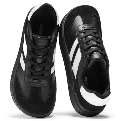 AIRHAS Womens Wide Toe Box Barefoot Shoes Fashion Zero Drop Sneakers for Women Walking Vegan Leather Minimalist Shoes(Black/White,10.5) - Image 1