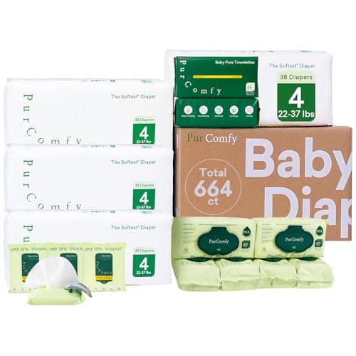 PurComfy Baby Diapers Essential Kit, 4 Pack Size 4 Diapers (152 Ct), 6 Baby Wipes (360Ct), 4 Travel Pack Wipes (32Ct) and 2 Dry Wipes (120Ct), All in One Newborn Essentials Kit, Total 664 Ct