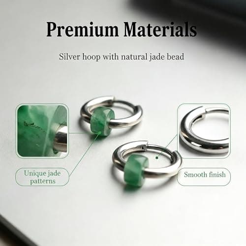 ANNIE WU Natural Jade Hoop Earrings, 6mm Jade Bead 925 Silver Plated Huggie Earrings for Women, Dainty Minimalist Hypoallergenic Jewelry for Daily Wear & Gifting - Thumbnail 3