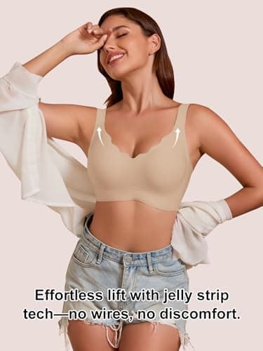 COCOMARTS Jelly Bras for Women No Underwire Seamless Push Up Scalloped Tshirt Bralettes Comfortable Wireless Everyday Bra Nude Medium - Thumbnail 6