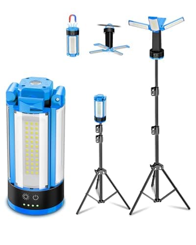 T-SUNiceM Rechargeable Camping Light with Metal Stand, Freestanding Portable Work Light with 4 LED Heads, Magnetic Work Light Waterproof for Outdoor Emergency, Flashlight with Detachable Tripod - Image 1