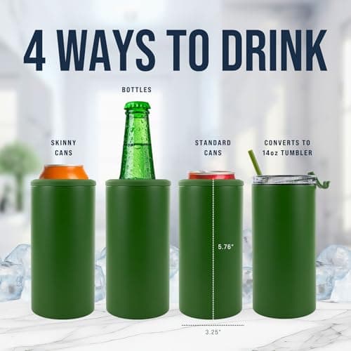 4 in 1 Universal Can Cooler - Hunter Green, Can Holder Insulated, Beer Bottle Cooler, Universal Holder for All Drink Sizes, Stainless Steel Insulated Tumbler, Tailgating Accessories - Thumbnail 2