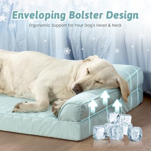 Cooling Dog Bed, Orthopedic Foam Dog Bed with Sides, Removable Washable Cover & Waterproof Lining and Nonskid Bottom, Comfortable Pet Beds for Large Dogs, Green (42" L x 30" W x 7" Th) - Thumbnail 3