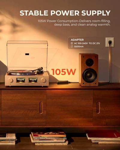 QLEARSOUL HiFire X Vinyl Record Player, Audiophile HiFi Turntables System with 100W Bookshelf Speakers,VU Meter, DSP Preamp, Support 33/45 RPM, RCA LINE in | Out - Thumbnail 3