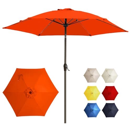 GREFORG 7.5FT Large Outdoor Patio Umbrella with Crank & Tilt - Durable Market Umbrella for Outdoor Patio with 6 Fiberglass Ribs for Poolside,Deck,Yard,Garden,Orange