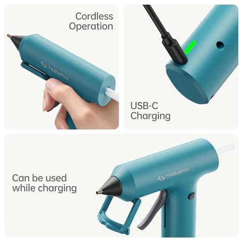 Tilswall Cordless Hot Glue Gun, Fast Preheating, Glue Gun and Sticks Set with 2Ah USB-C Rechargeable, 20 Premium Glue Sticks, High Temp Compact Size Ideal for Crafts, DIY Making, Repairs Blue - Thumbnail 4