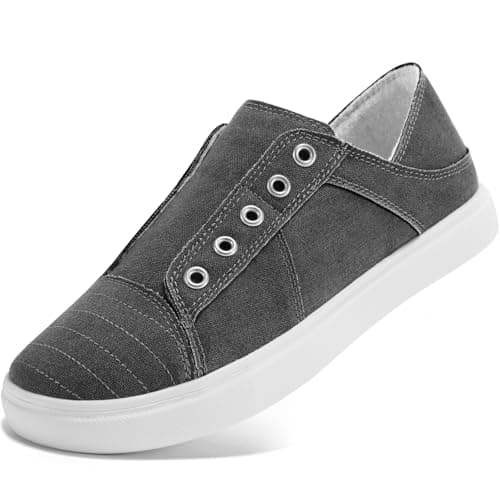 STQ Womens Slip On Shoes Arch Support Casual Canvas Shoes Tennis Sneakers Dark Grey US 6