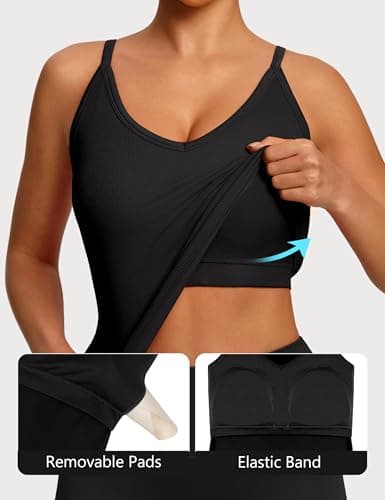 Missclub 2 Pack Women's Tank Tops with Padded Shelf Bra Sleeveless Workout Athletic Yoga Gym Tops Shirts Black White - Thumbnail 5