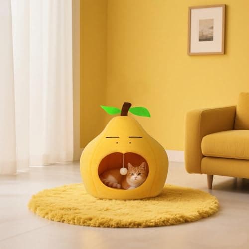 MOYMO Cute Cat Beds for Indoor Cats, Small Dog Beds, Soft Washable Pet Beds for Kitten and Puppy, Funny Pear Cat Cave, 19 Inches - Thumbnail 2