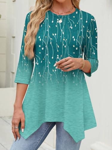 JUSTFASHIONNOW Women's Fall Tops 3/4 Sleeve Dressy Casual Plus Size Tunic Tops to Wear with Leggings Maternity Floral Shirts Loose Blouses（Gradient green，X-Large - Thumbnail 5
