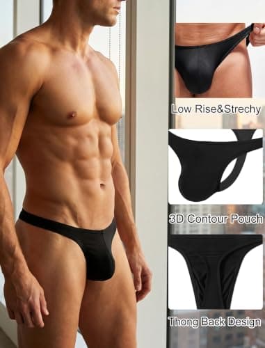 Men's Thong G-String Underwear Soft Stretch Brief Bulge Pouch Underwear - Thumbnail 6