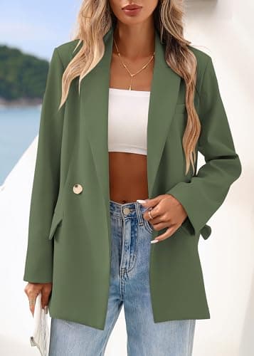 Lazysmile Blazers for Women Business Casual Long Sleeve Lapel Open Front Suit Jacket Office Work Clothes with Pockets Army Green - Thumbnail 5