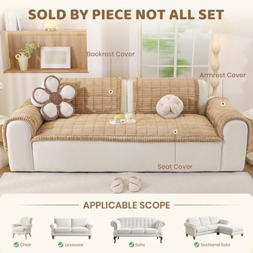 Royhom Couch Cover for Dogs Washable, Soft Thick Pet Couch Covers for Sofa, Pawcart Couch Protector Pet Friendly, Furniture Covers Dog Mat for Couches and Sofas (Khaki, 27.6 x 59 Inch) - Thumbnail 2