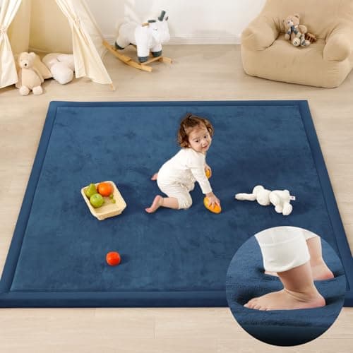 PaPaMat 1.3" Thick Baby Play Mat for Floor Playpen, 71x79 Large Foam Tummy Time Mat, Padded Support Soft Plush Nursery Rug for Infant Kids Toddler Crawling Kick Activity (Royal Blue)