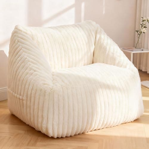 HABUTWAY Bean Bag Chair, Giant Bean Bag Chairs for Adults and Kids, Bean Bag Sofa, Lazy Floor Sofa, Faux Fur Beanbag Chair with Armrests for Living Room Bedroom (Beige) - Image 1