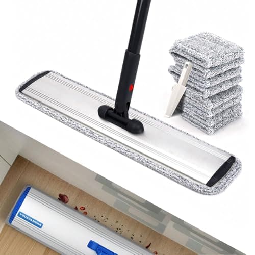 24in Flat Mop for Cleaning Floors, Heavy-Duty Microfiber Wet Mop with Easy Wringing & Deep Cleaning, Includes 4 Reusable Mop Cloths and Adjustable Long Handle - Image 1