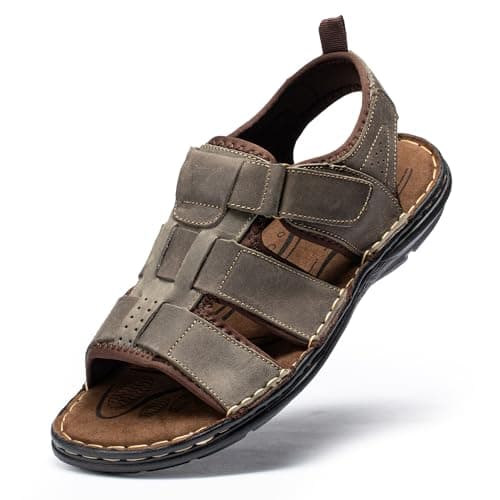 ArcBrothers Men's Premium Leather Sandals - Classic Roman Style Open Toe Sandals - Cushioned Heel, Non-Slip & Sturdy Support - Image 1