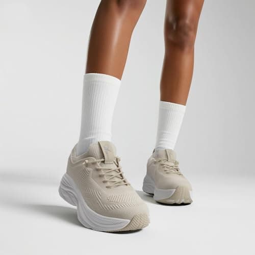 Athlefit Women's Slip On Walking Tennis Shoes Hands Free Non sllip Lightweight Breathable Gym Workout Athletic Sneakers, Khaki, Size 9, AD01954 - Thumbnail 2