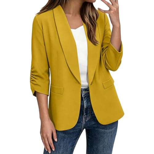 Summer Blazers for Women Lightweight 3/4 Sleeve Business Casual Blazers 2026 Trendy Open Front Work Office Suit Jackets Blazer Yellow XL - Image 1