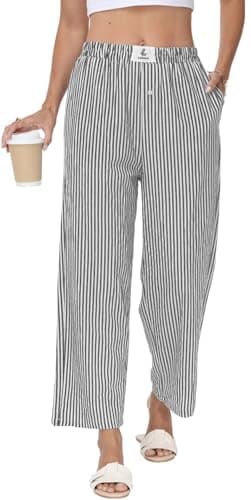 Lallabai 2026 Women Striped Gingham Palazzo Cropped Pants Lounge Boxer Pajama Pants Wide Leg PJ Bottoms Trousers with Pockets - Image 1