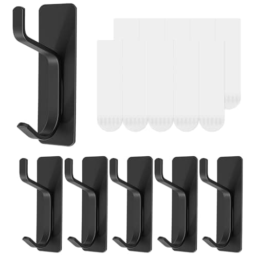 Dntorx 6 Pcs Black Wall Hooks with Removable Strips Heavy Duty Strong Adhesive Towel Hooks No Drill Damage Free for Bathroom Shower Kitchen Living Room - Image 1