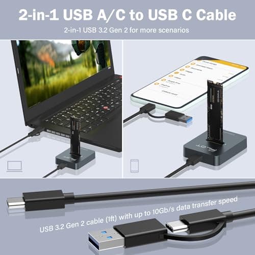 AMZPILOT M.2 NVMe & SATA to USB C Docking Station, M.2 SSD to USB A C Reader Adapter for Both M.2 (M Key, B+M Key) NVMe and SATA NGFF SSD Dock, Size for 2280 2260 2242 2230 Enclosure - Aluminum Alloy - Thumbnail 6
