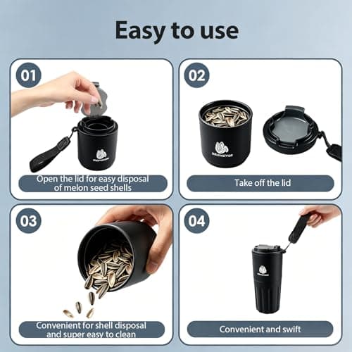 PLCHXFYJR Portable Sunflower Seed Cup with Seed Organizer and Shell Storage, Seed Snack Spit Cup for Outdoor, in Car, Travel and Sports Games. Works with Pistachios (black) - Thumbnail 4