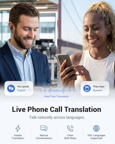 AI Translation Earbuds Real Time, 157 Languages 2-Way Translator Earbuds with Call Translation, 3-in-1 Interpreter, 40H Playtime, Audifonos Traductores Inglés Español for Travel Business Learning - Thumbnail 3