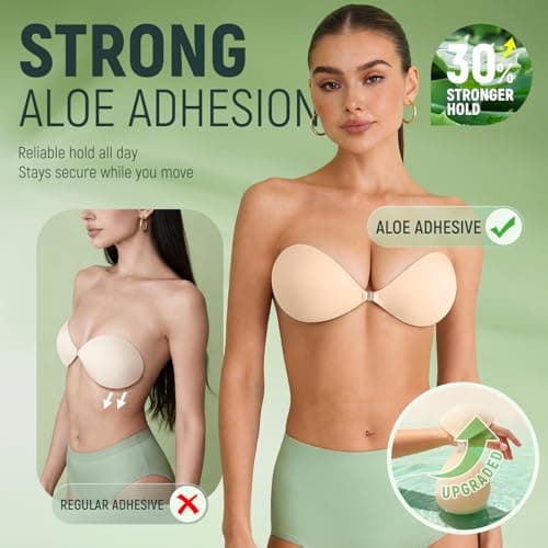 MSHalo Ultra Invisible Sticky Bra Push Up, Strapless Adhesive Bra for Women's Exotic Bras, Reusable Silicone Sticky Boobs for Backless Dress (B Cup, Beige) - Thumbnail 3