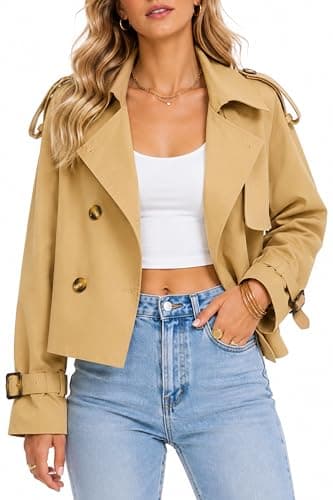 Orolay Trench Coats for Women Double Breasted Crop Short Jacket Waterproof Lightweight Trench Jacket for Casual Work - Image 1