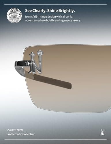 TIJN Rimless Blue Light Glasses for Women Men, Retro Y2K Rectangle Tinted Lens Glasses, Screen Fatigue & UV Protection - Thumbnail 4