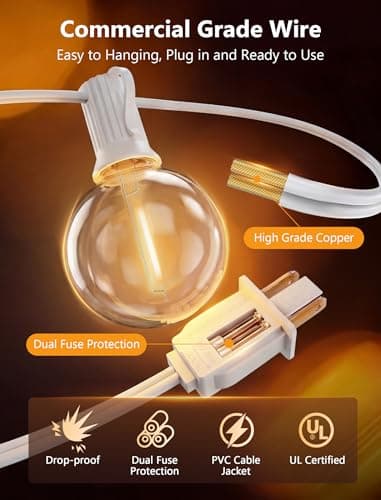 25Ft LED Outdoor String Lights, G40 Globe Patio String Lights Waterproof with 27 Shatterproof Bulbs, Hanging Outdoor Lights for Backyard Garden Bistro Wedding Party Christmas Decorations, White - Thumbnail 5
